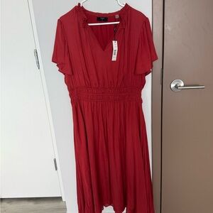 NWT T-TAHARI RED FLUTTER SLEEVE MIDI DRESS